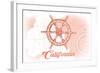 California - Ship Wheel - Coral - Coastal Icon-Lantern Press-Framed Art Print