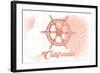 California - Ship Wheel - Coral - Coastal Icon-Lantern Press-Framed Art Print