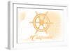 California - Ship Wheel - Yellow - Coastal Icon-Lantern Press-Framed Art Print