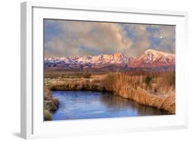 California, Sierra Nevada Mountains. Moon over Mountains and Owens River-Jaynes Gallery-Framed Photographic Print