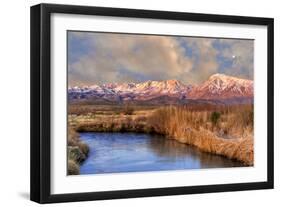 California, Sierra Nevada Mountains. Moon over Mountains and Owens River-Jaynes Gallery-Framed Photographic Print
