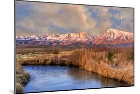 California, Sierra Nevada Mountains. Moon over Mountains and Owens River-Jaynes Gallery-Mounted Photographic Print