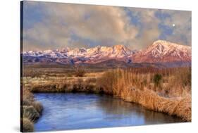 California, Sierra Nevada Mountains. Moon over Mountains and Owens River-Jaynes Gallery-Stretched Canvas