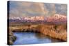 California, Sierra Nevada Mountains. Moon over Mountains and Owens River-Jaynes Gallery-Stretched Canvas