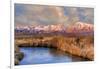 California, Sierra Nevada Mountains. Moon over Mountains and Owens River-Jaynes Gallery-Framed Photographic Print