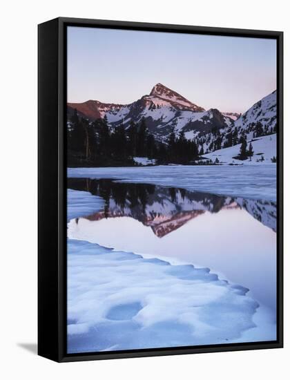 California, Sierra Nevada Mts, Dana Peak Reflecting in a Frozen Lake-Christopher Talbot Frank-Framed Stretched Canvas