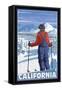 California - Skier Admiring-Lantern Press-Framed Stretched Canvas