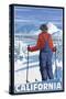 California - Skier Admiring-Lantern Press-Stretched Canvas