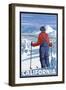 California - Skier Admiring-Lantern Press-Framed Art Print