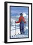 California - Skier Admiring-Lantern Press-Framed Art Print