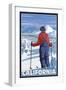 California - Skier Admiring-Lantern Press-Framed Art Print