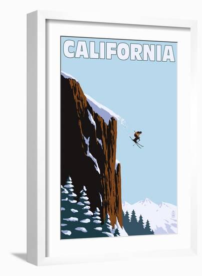 California - Skier Jumping-Lantern Press-Framed Art Print