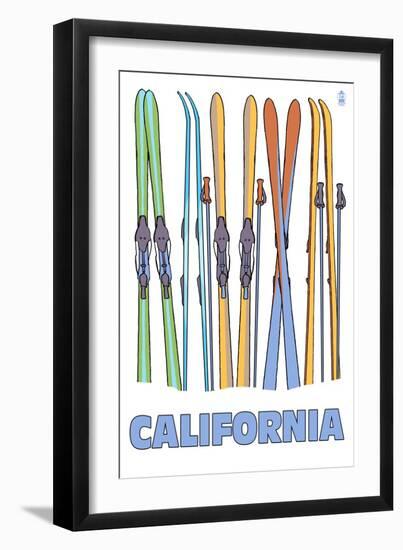 California - Skis in Snow-Lantern Press-Framed Art Print