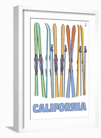 California - Skis in Snow-Lantern Press-Framed Art Print