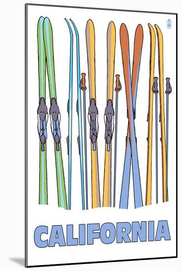 California - Skis in Snow-Lantern Press-Mounted Art Print