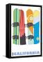 California, Snowboards in the Snow-Lantern Press-Framed Stretched Canvas