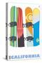 California, Snowboards in the Snow-Lantern Press-Stretched Canvas