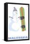 California, Snowman with Snowboard-Lantern Press-Framed Stretched Canvas