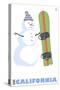 California, Snowman with Snowboard-Lantern Press-Stretched Canvas