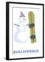 California, Snowman with Snowboard-Lantern Press-Framed Art Print