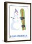 California, Snowman with Snowboard-Lantern Press-Framed Art Print