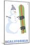 California, Snowman with Snowboard-Lantern Press-Mounted Art Print