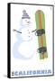 California, Snowman with Snowboard-Lantern Press-Framed Stretched Canvas