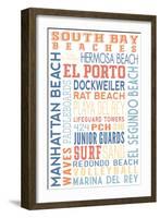 California - South Bay Beaches - Typography-Lantern Press-Framed Art Print