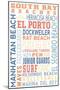 California - South Bay Beaches - Typography-Lantern Press-Mounted Art Print