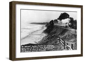 California - Southern Pacific Daylight Train Along the Pacific Coast-Lantern Press-Framed Art Print