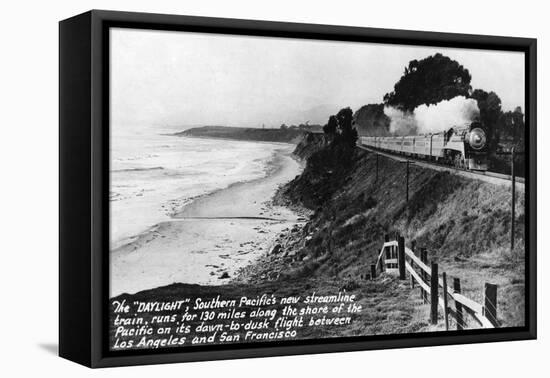 California - Southern Pacific Daylight Train Along the Pacific Coast-Lantern Press-Framed Stretched Canvas