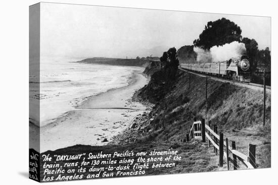 California - Southern Pacific Daylight Train Along the Pacific Coast-Lantern Press-Stretched Canvas