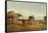 California Stagecoach Halt, 1875 (Oil on Canvas)-William Hahn-Framed Stretched Canvas