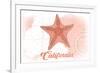 California - Starfish - Coral - Coastal Icon-Lantern Press-Framed Premium Giclee Print