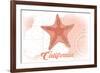 California - Starfish - Coral - Coastal Icon-Lantern Press-Framed Premium Giclee Print