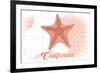 California - Starfish - Coral - Coastal Icon-Lantern Press-Framed Premium Giclee Print