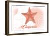 California - Starfish - Coral - Coastal Icon-Lantern Press-Framed Art Print