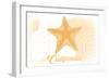 California - Starfish - Yellow - Coastal Icon-Lantern Press-Framed Art Print