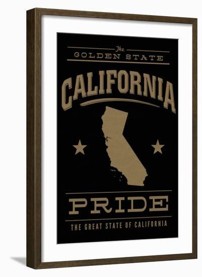 California State Pride - Gold on Black-Lantern Press-Framed Art Print