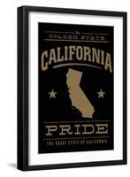 California State Pride - Gold on Black-Lantern Press-Framed Art Print