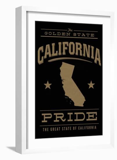 California State Pride - Gold on Black-Lantern Press-Framed Art Print