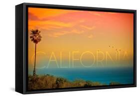 California - Sunset and Bird-Lantern Press-Framed Stretched Canvas