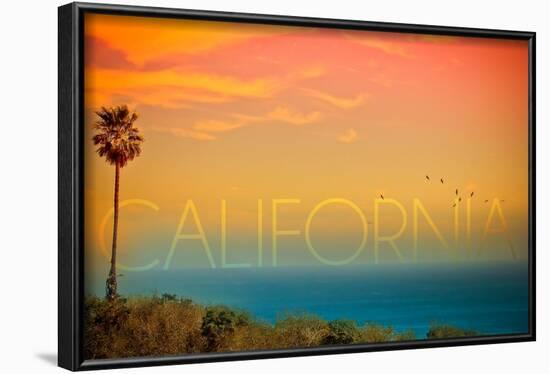 California - Sunset and Bird-Lantern Press-Framed Art Print