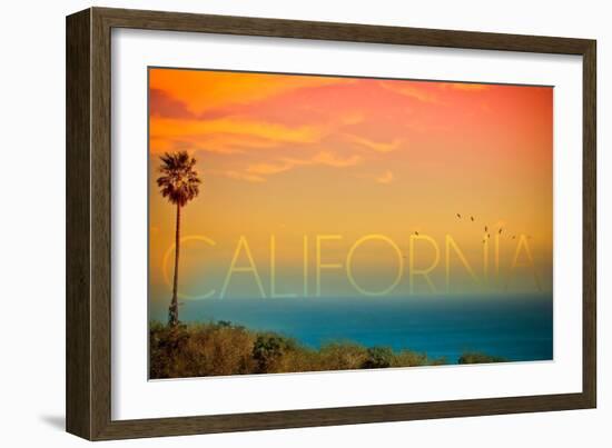 California - Sunset and Bird-Lantern Press-Framed Art Print