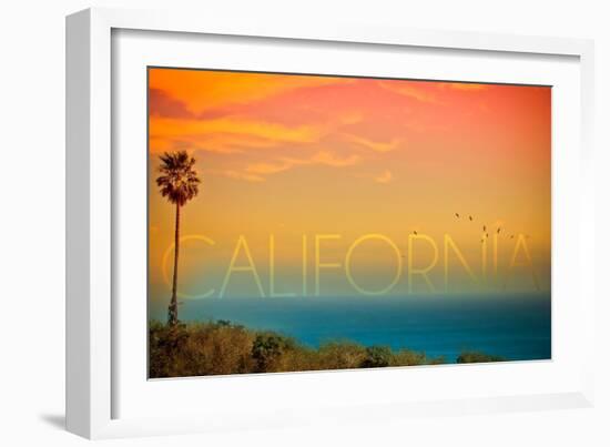 California - Sunset and Bird-Lantern Press-Framed Art Print