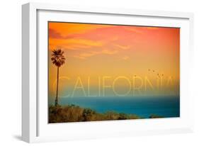 California - Sunset and Bird-Lantern Press-Framed Art Print