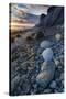 California. Sunset on the Emerging Rocks at Bowling Ball Beach, Schooner Gulch State Beach-Judith Zimmerman-Stretched Canvas