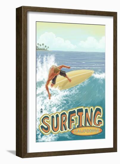 California - Surfer-Lantern Press-Framed Art Print