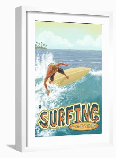 California - Surfer-Lantern Press-Framed Art Print