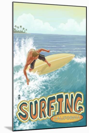 California - Surfer-Lantern Press-Mounted Art Print